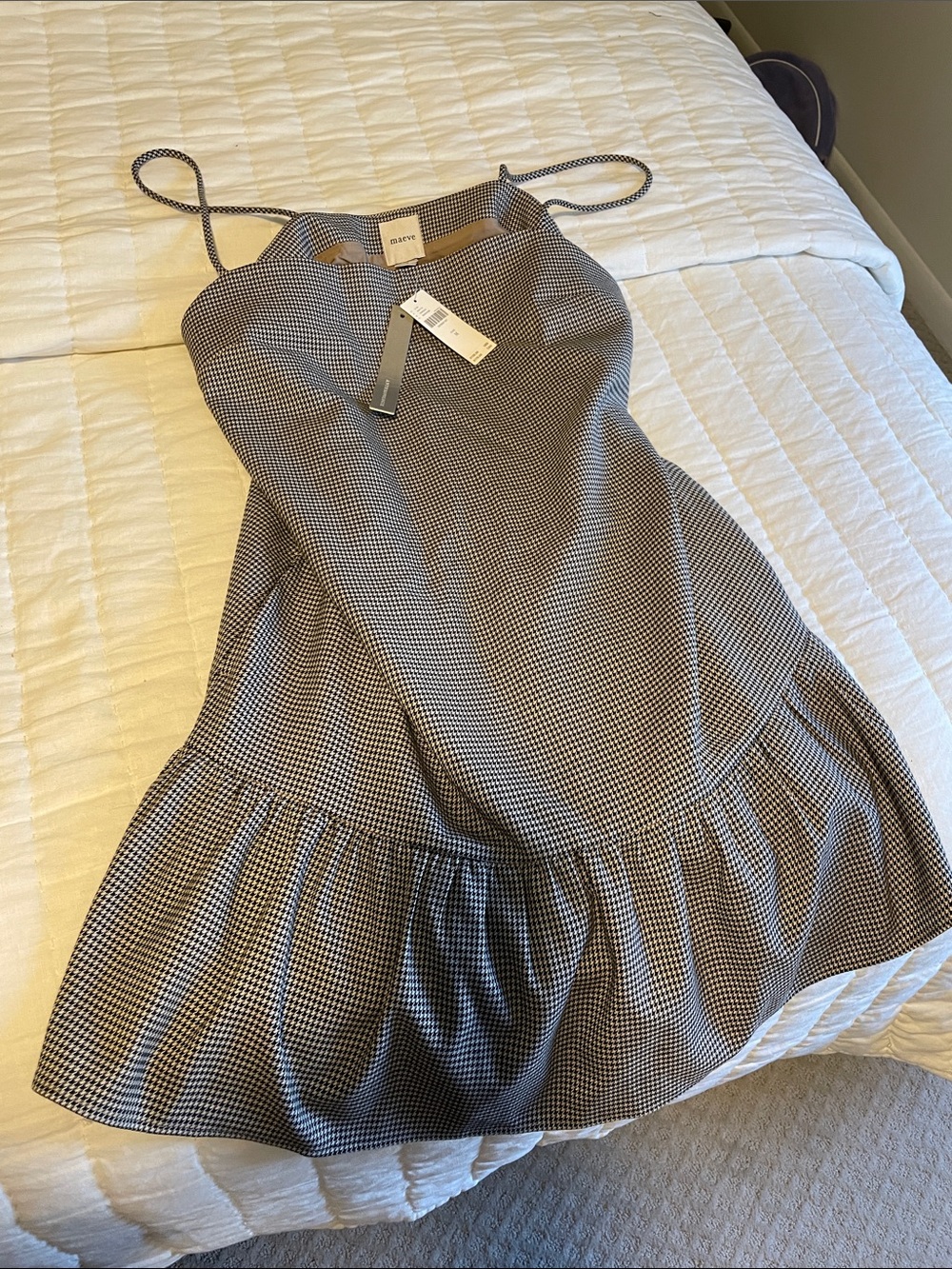 Maeve Black and White Gingham Spaghetti Strap Dress